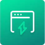 Build multi-engine data pipelines icon featuring white software window with green lightning bolt on dark green background
