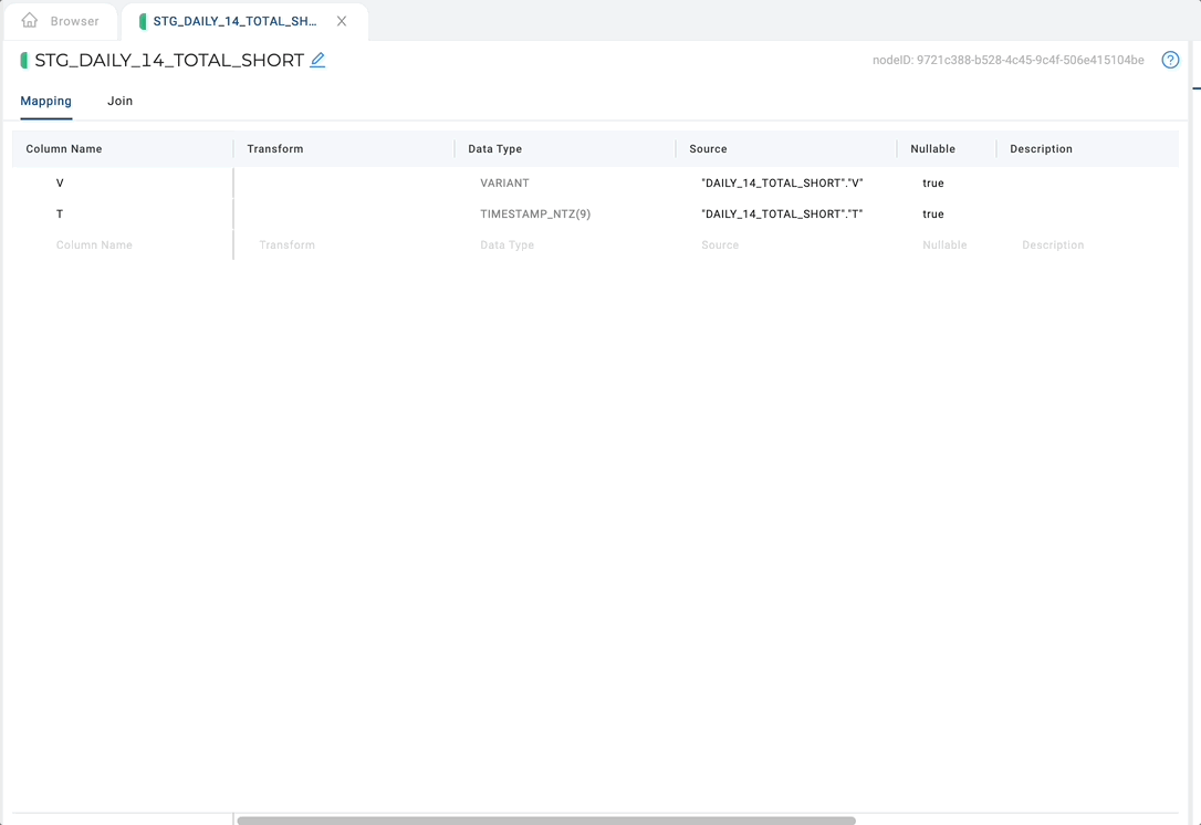Coalesce parses structured JSON data and creates mapped columns for transformation in Snowflake.