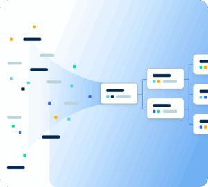 Data visualized and translated into DAG nodes on blue background